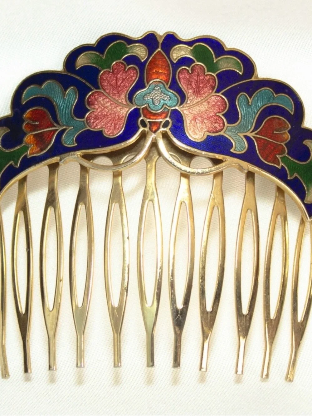 VINTAGE 5 Floral Cloisonné Hair Combs - Picture 3 of 7